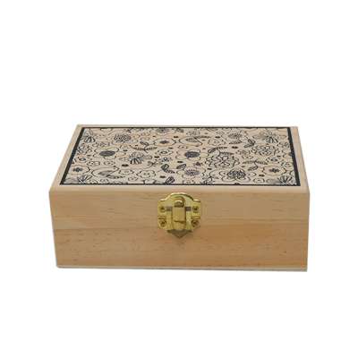 Pine Wood Box Natural DIY Craft Stash Boxes with Hinged Lid and Front Clasp for Arts Hobbies and Home Storage Wooden Box