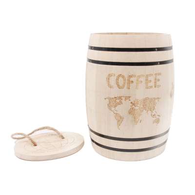 Wooden Barrel Canister Storage Caddy for Tea Leaf Flour Coffee Bean