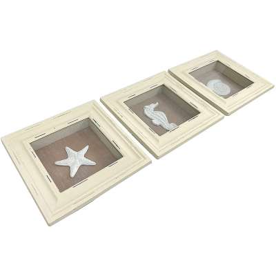 white painted shabby chic shadow boxes Wall Shadow Box Decor Starfish, Nautilus Sea Shell, Seahorse Set of 3