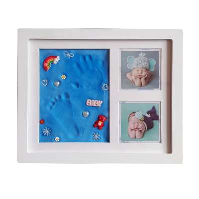 baby hand foot printing clay photo frame DIY gift photo frame baby first year wood handprint shadow box