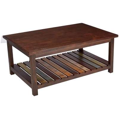 Overall Hand-applied Finish with Multi-tonal Slatted Lower Shelf Rustic or Vintage-style Rectangular Coffee Table