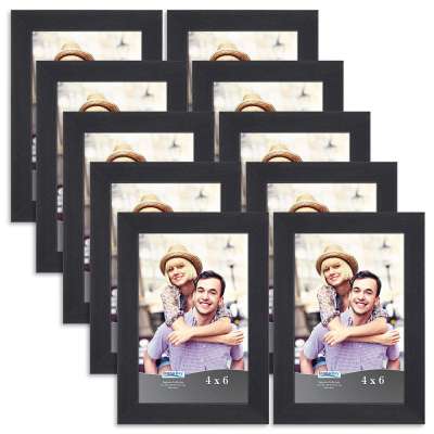 Black 4x6 Picture Frame Set Tabletop and Wall Mount Hanging Decor Solid Wood Photo Frames