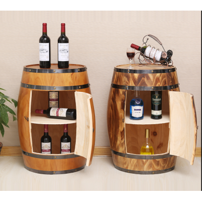 Home Bar Freestanding Wooden Wine Barrel Shape Hold Bottles Storage Furniture