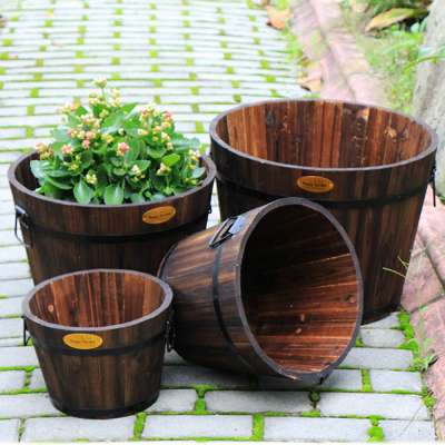 Anticorrosive solid wood barrel round flower pot planting barrel balcony planting pot wooden decorative barrel