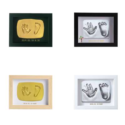 Gifts Souvenirs Non-toxic Infant Imprint Baby Handprint Wood Photo Frame Baby Footprint Frame For Home Decor