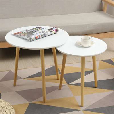 Nordic solid wood coffee table modern home living room round coffee table double wooden coffee table