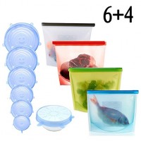 Silicone Food Storage Bag,Reusable Food Preservation Bag Airtight Seal Food Storage Container & Silicone Stretch Lids